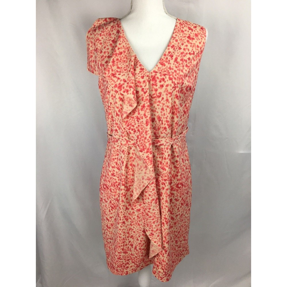 Ann Taylor Women’s Size‎ 6 Dress Pink Spotted Ruffle Front Sleeveless